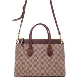 Gucci GG Supreme Monogram Moon Calfskin Zip Top 2way Tote Brown